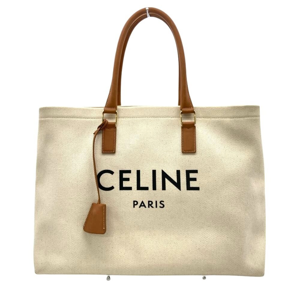 Celine Horizontal Cabas Tote Bag, Canvas and Calfskin, 190062BNZ, Beige, Gold...